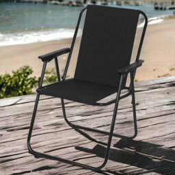 Urbn-Living Urbnliving 76Cm Height 2Pcs Black Garden Patio Metal Folding Chairs Camping Beach Picnic Outdoor Seats - thumbnail 2