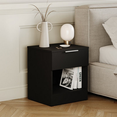 Lassic Vida Designs Trega Black 1-Drawer Bedside Chest With Smooth Glide Drawer, (H)4100 X (W)3900 X (D)2800 mm - image 1