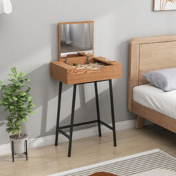 Homcom Industrial Vanity Desk With Mirror And Steel Legs Natural Wood Effect - thumbnail 8