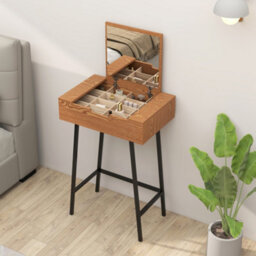 Homcom Industrial Vanity Desk With Mirror And Steel Legs Natural Wood Effect - thumbnail 9