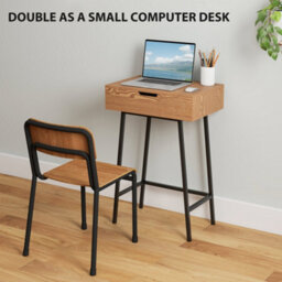 Homcom Industrial Vanity Desk With Mirror And Steel Legs Natural Wood Effect - thumbnail 6