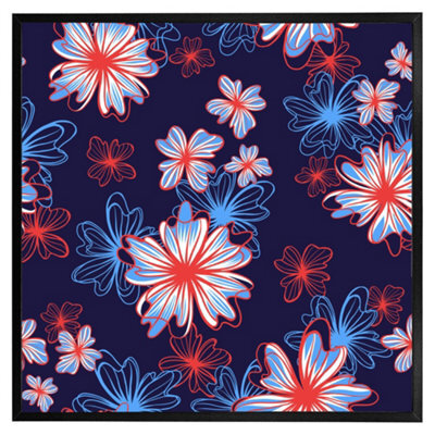 "Andrew Lee Red, White & Blue Flower Print (Picutre Frame) / 12X12"" / Brown" - image 1