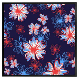 "Andrew Lee Red, White & Blue Flower Print (Picutre Frame) / 12X12"" / Brown" - thumbnail 8
