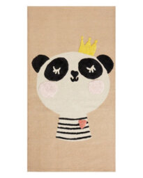 Beliani Panda Print Kids Area Rug Beige 80 X 150 Cm Low Pile - Anti-Slip Playroom Rug - thumbnail 1