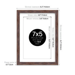"7X5"" Walnut Frame With Mount For 6X4"" Pictures 20mm Thin Edge Portrait And Landscape Display With Wall Hooks And Kickstand" - thumbnail 2
