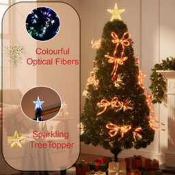 Shatchi 5Ft/150Cm Fibre Optic Christmas Star Topper-Ribbon Bows Decorations-Green Pre-Lit Artificial Christmas Tree - thumbnail 9