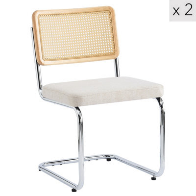 Nordlys Set Of 2 Metal Dining Chairs With Cane Backs And Beige Fabric Seats Modern Design Style Dining Room - image 1
