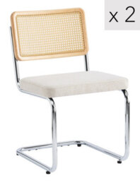 Nordlys Set Of 2 Metal Dining Chairs With Cane Backs And Beige Fabric Seats Modern Design Style Dining Room - thumbnail 2