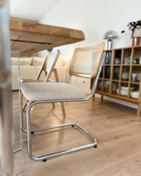 Nordlys Set Of 2 Metal Dining Chairs With Cane Backs And Beige Fabric Seats Modern Design Style Dining Room - thumbnail 8
