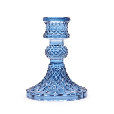 Serenityy Vintage Dinner Candle Holder - Royal Blue Glass, Vintage-Inspired, Indoor Centerpiece, 172G - image 1