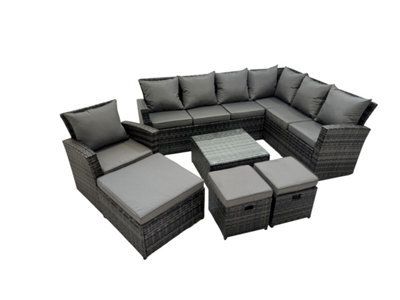 Fimous Rattan Garden Outdoor Furniture Set 10 Seater Garden Sofa Coffee Table Set With Chair 3 Footstools Dark Grey Mixed - image 1
