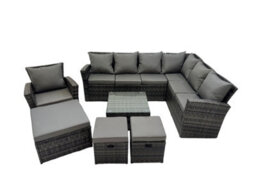 Fimous Rattan Garden Outdoor Furniture Set 10 Seater Garden Sofa Coffee Table Set With Chair 3 Footstools Dark Grey Mixed - thumbnail 2