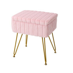 Living And Home Modern Faux Rabbit Fur Storage Ottoman With Hidden Storage, Pink - thumbnail 3