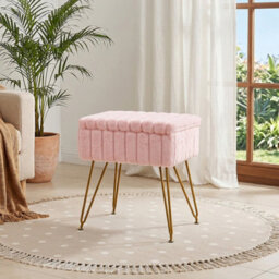 Living And Home Modern Faux Rabbit Fur Storage Ottoman With Hidden Storage, Pink - thumbnail 2