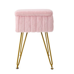 Living And Home Modern Faux Rabbit Fur Storage Ottoman With Hidden Storage, Pink - thumbnail 5