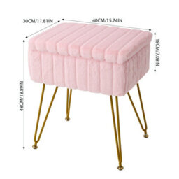 Living And Home Modern Faux Rabbit Fur Storage Ottoman With Hidden Storage, Pink - thumbnail 6