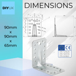 SS8 Angle Bracket Size: 90X90X65X2.5mm ( Pack Of: 10 ) Heavy Duty Galvanised Steel Metal Corner Braces For Joining, Bracing - thumbnail 6