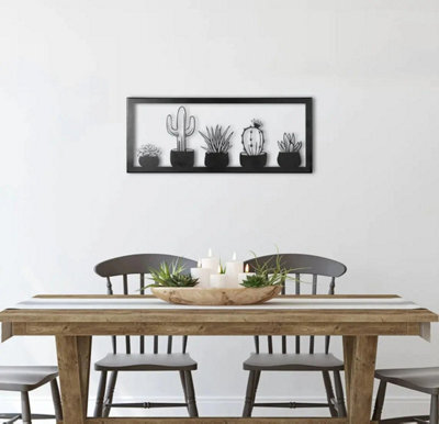 Cacti In Frame Metal Wall Art Modern Indoor Outdoor Cactus Decor Garden Plant