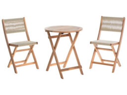Wyld And Coco Nordicnest 3-Piece Bistro Set Beige Acacia Wood Folding Slatted Round Table And 2 Chairs Scandinavian Modern Outdoor - thumbnail 3