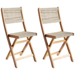 Wyld And Coco Nordicnest 3-Piece Bistro Set Beige Acacia Wood Folding Slatted Round Table And 2 Chairs Scandinavian Modern Outdoor - thumbnail 4