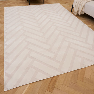 The Rugs Loft Ivory Herringbone Living Room Area Rug And Runners Soft Pile - image 1