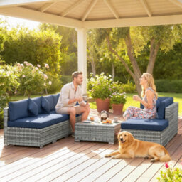 Outsunny 8 Pieces Patio Rattan Sofa Set, Garden Furniture Set Dark Blue - thumbnail 8