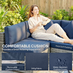 Outsunny 8 Pieces Patio Rattan Sofa Set, Garden Furniture Set Dark Blue - thumbnail 5