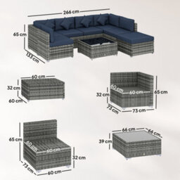 Outsunny 8 Pieces Patio Rattan Sofa Set, Garden Furniture Set Dark Blue - thumbnail 3