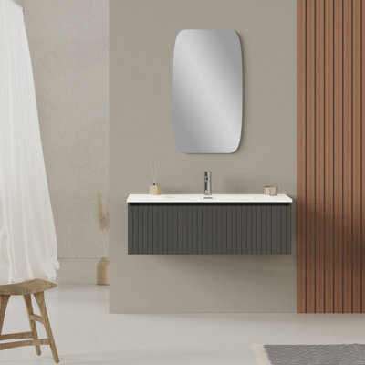 Banyetti Linea Matt Grey Ribbed Wall Hung Vanity Unit 1000mm X 460mm - image 1