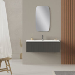 Banyetti Linea Matt Grey Ribbed Wall Hung Vanity Unit 1000mm X 460mm - thumbnail 1