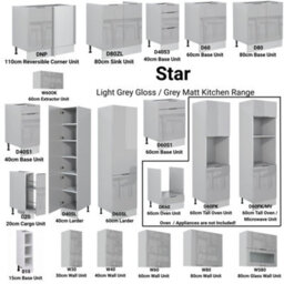 Impact Furniture Kitchen Cabinets Set 9 Units Tall Oven Housing Complete 3M Modern Light Grey Gloss Storage Fitted Kitchen Star - thumbnail 9