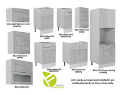 Impact Furniture Kitchen Cabinets Set 9 Units Tall Oven Housing Complete 3M Modern Light Grey Gloss Storage Fitted Kitchen Star - thumbnail 2
