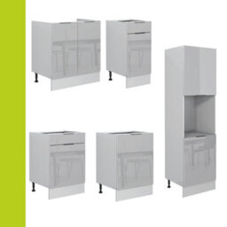 Impact Furniture Kitchen Cabinets Set 9 Units Tall Oven Housing Complete 3M Modern Light Grey Gloss Storage Fitted Kitchen Star - thumbnail 5