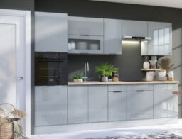Impact Furniture Kitchen Cabinets Set 9 Units Tall Oven Housing Complete 3M Modern Light Grey Gloss Storage Fitted Kitchen Star