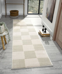 Vellure Modern Indoor Living Room Area Rug Embossed Metallic Sheen Grid Design Cream 60X220 Cm - thumbnail 9