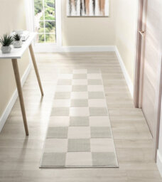 Vellure Modern Indoor Living Room Area Rug Embossed Metallic Sheen Grid Design Cream 60X220 Cm - thumbnail 8