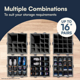 Tydi Shoe Storage Box 3 Pack - Black Ultra Stiff Organiser With Clear Zip Cover And 16 Compartments - Stackable Shoe Storage - thumbnail 7