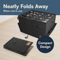 Tydi Shoe Storage Box 3 Pack - Black Ultra Stiff Organiser With Clear Zip Cover And 16 Compartments - Stackable Shoe Storage - thumbnail 4