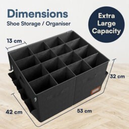 Tydi Shoe Storage Box 3 Pack - Black Ultra Stiff Organiser With Clear Zip Cover And 16 Compartments - Stackable Shoe Storage - thumbnail 5