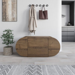 Decortie Modern Pozy Shoe Bench Storage Dark Oak Effect 110(W)Cm Oval Shape 3-Door Minimal Organiser For Office, Hallway - thumbnail 5