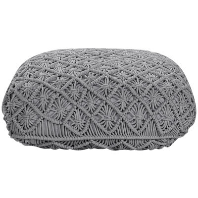 Beliani Grey Macramé Cotton Floor Cushion Pouffe 50 X 50 X 20 Cm - image 1