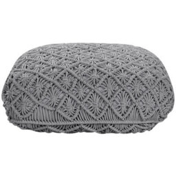 Beliani Grey Macramé Cotton Floor Cushion Pouffe 50 X 50 X 20 Cm - thumbnail 1