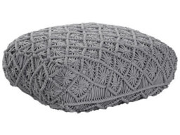 Beliani Grey Macramé Cotton Floor Cushion Pouffe 50 X 50 X 20 Cm - thumbnail 3