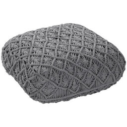 Beliani Grey Macramé Cotton Floor Cushion Pouffe 50 X 50 X 20 Cm - thumbnail 4