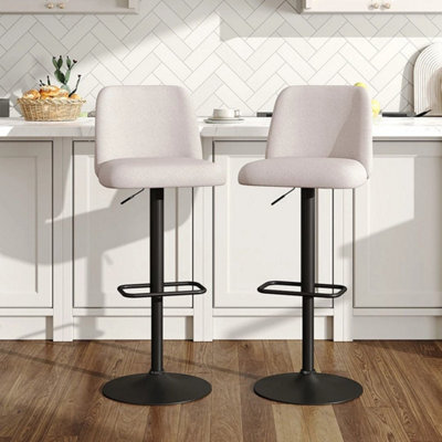 2Pcs Beige Linen Bar Stools Adjustable Height Padded High Bar Chairs W/ Footrest - image 1