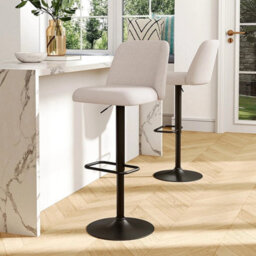 2Pcs Beige Linen Bar Stools Adjustable Height Padded High Bar Chairs W/ Footrest - thumbnail 4