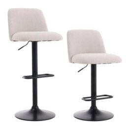 2Pcs Beige Linen Bar Stools Adjustable Height Padded High Bar Chairs W/ Footrest - thumbnail 5