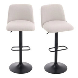 2Pcs Beige Linen Bar Stools Adjustable Height Padded High Bar Chairs W/ Footrest - thumbnail 6