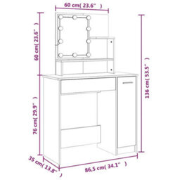 Vidaxl Dressing Table With Led Concrete Grey 86.5X35X136 Cm - thumbnail 3