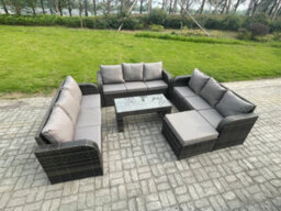 Fimous Outdoor Lounge Sofa Set 10 Seater Rattan Garden Furniture Set With Rectangular Coffee Table Big Footstool 3 Seater Sofa - thumbnail 1